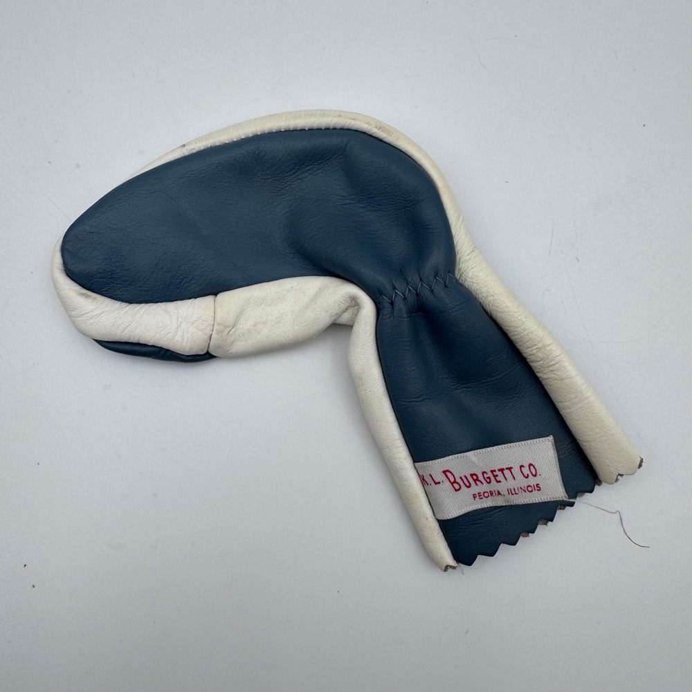 Vintage K.L. Burgett Co Peoria IL Leather Golf Club Head Cover Blue White